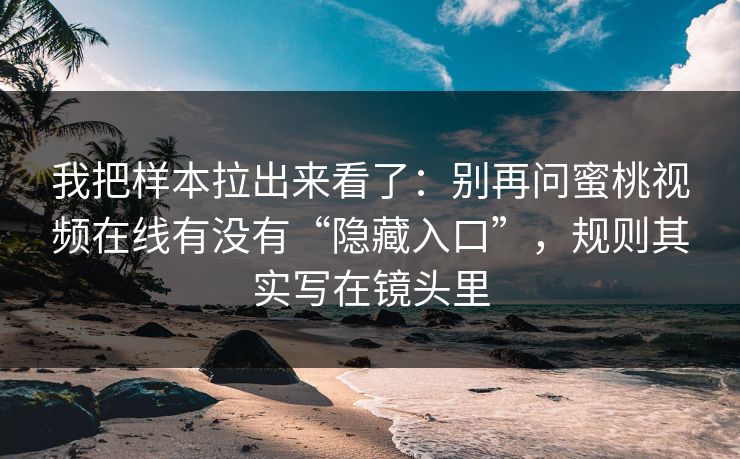 我把样本拉出来看了：别再问蜜桃视频在线有没有“隐藏入口”，规则其实写在镜头里